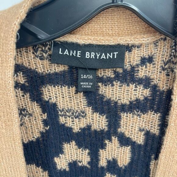 Lane Bryant longline Cardigan Sweater Open Front Leopard print Tan Black 14 16 - Picture 7 of 10